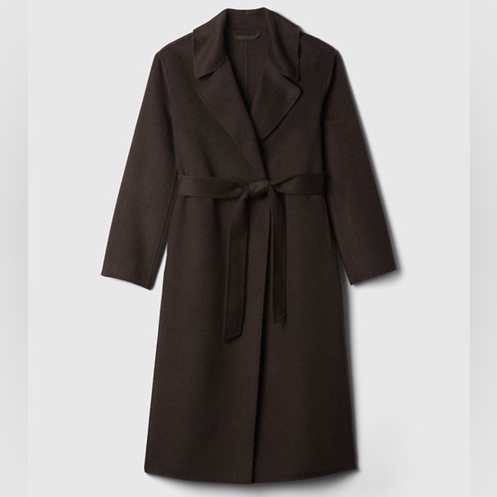 NWOT GAP Belted Double-Faced Wool Coat Dark Brown, Size L